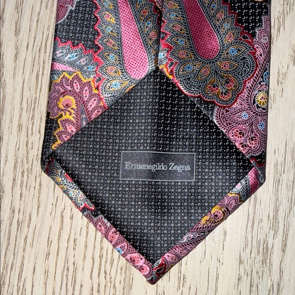 Zegna Paisley Tie in Pink and Grey - Picture 3 of 7